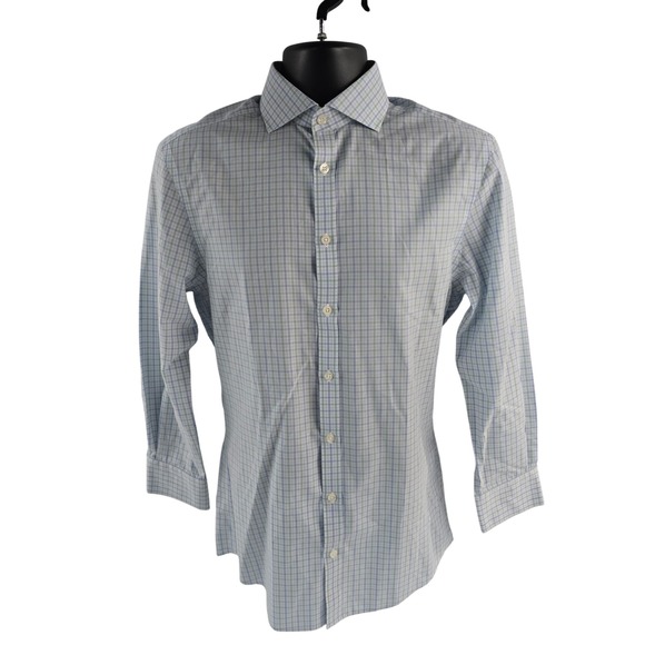 Charles Tyrwhitt Dress Shirt 15/33 Extra Slim Fit Non Iron Blue Green Plaid - Picture 1 of 8
